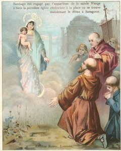 Sankt Jakob den Store ser et syn af Jomfru Maria i Saragossa (chromolitho) af Belgian School